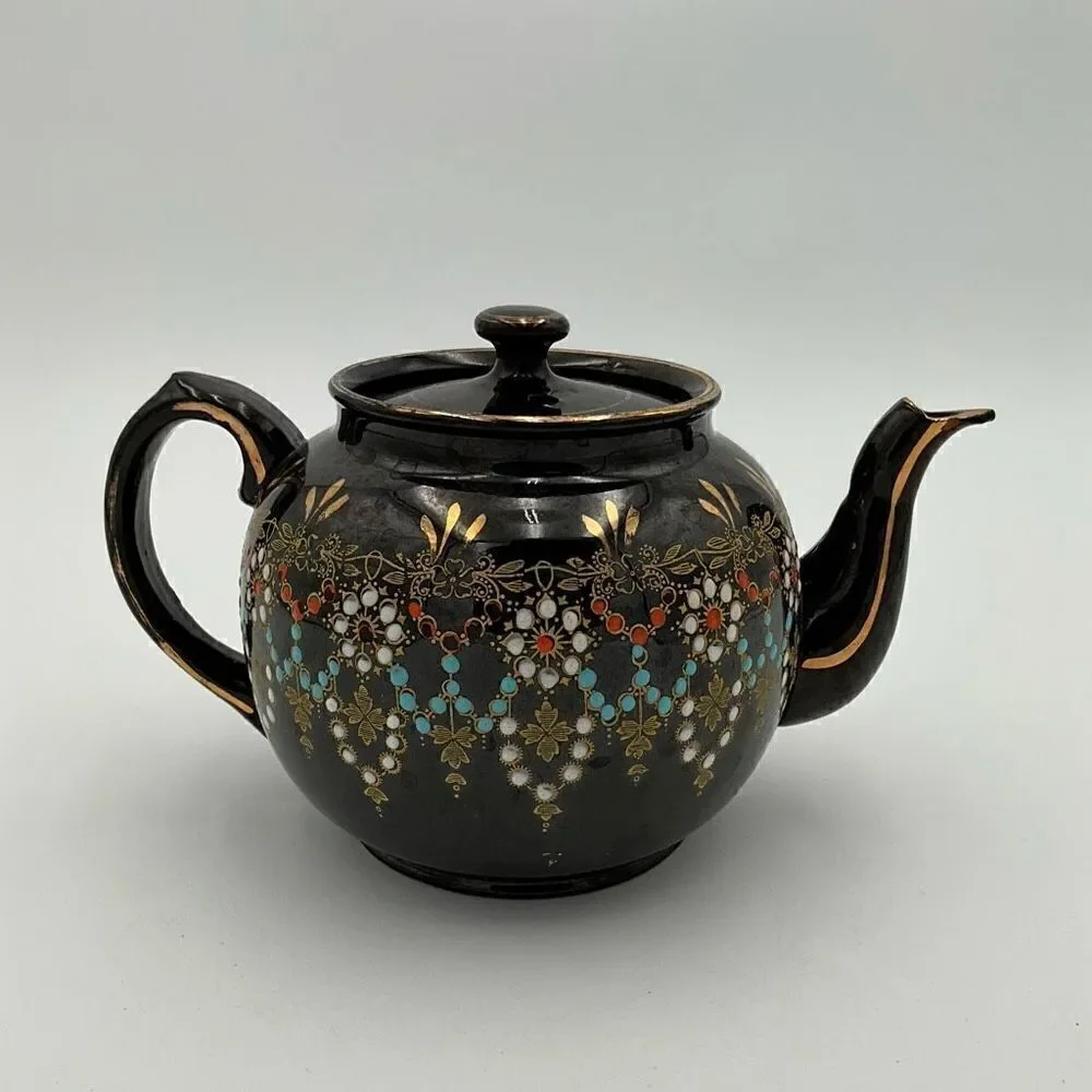 VINTAGE GIBSON Handpainted Black Teapot